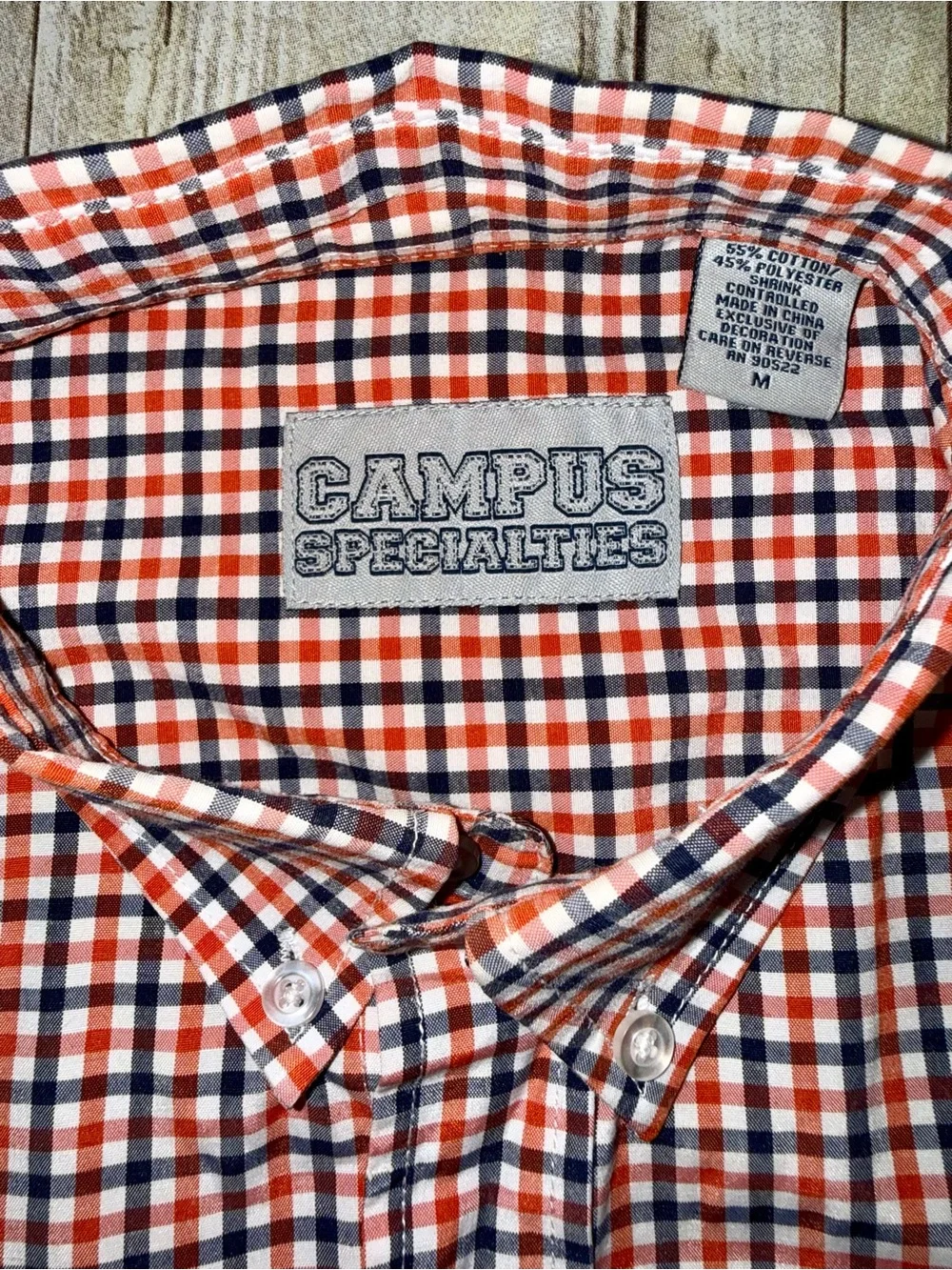 Campus Men's Orange & Navy plaid Button-Down Shirt feauturing AU